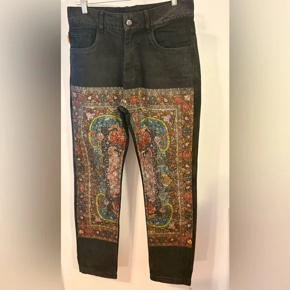 Pleasures Walk On Me Denim Pant Size 30 Mens Black Persian Rug Design - Picture 2 of 9